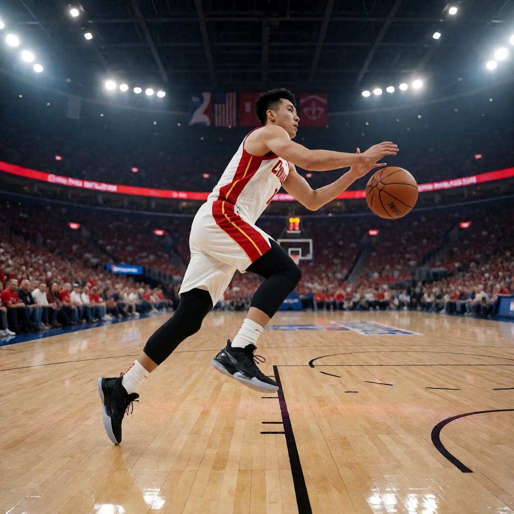 NBA季后赛精彩瞬间，球员在赛场上奋力拼搏